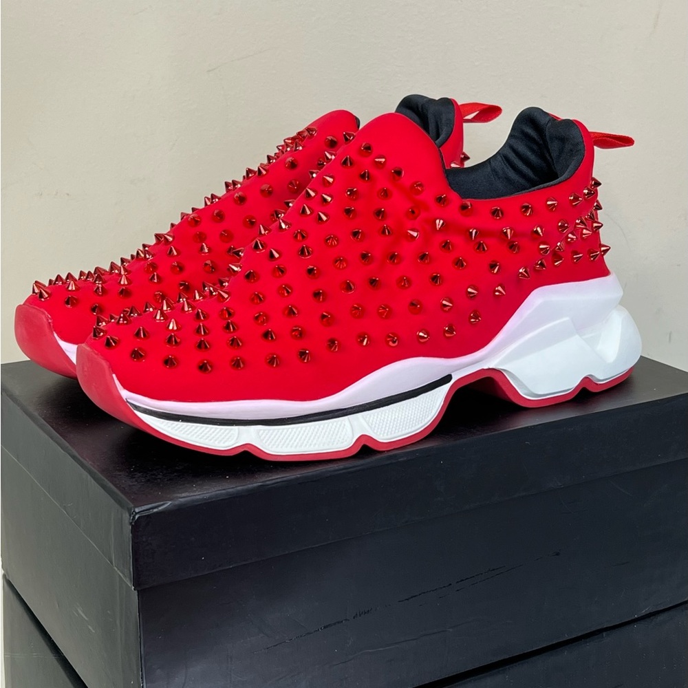 Designer Inspired Spiked Red Bottom Sneaker - Picture 5 of 16